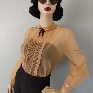 1950's Linda Gale Apricot Sheer Long Sleeve Blouse